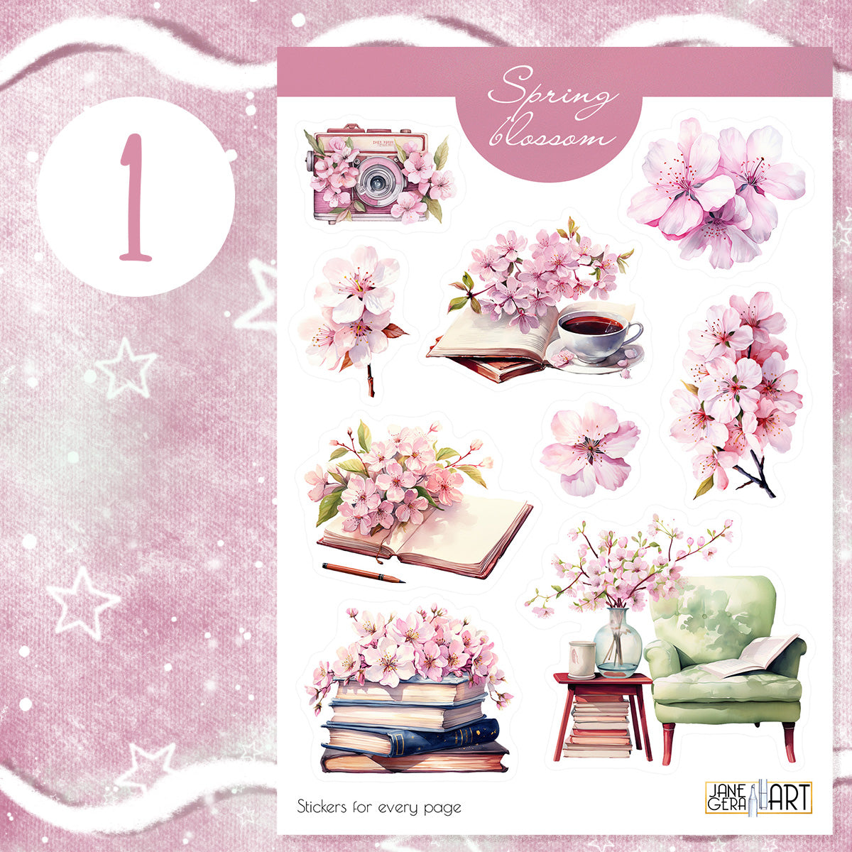 Sakura Blossom Sticker Set, designed to infuse your planners, journals, and scrapbooks with the delicate beauty of cherry blossoms, planner stickers