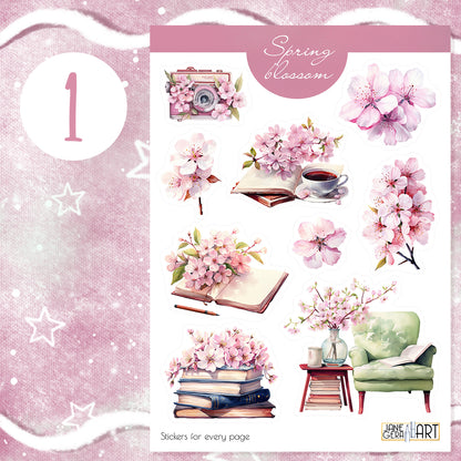 Sakura Blossom Sticker Set, designed to infuse your planners, journals, and scrapbooks with the delicate beauty of cherry blossoms, planner stickers