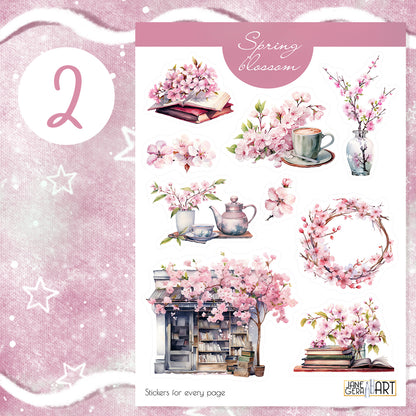 Sakura Blossom Sticker Set, designed to infuse your planners, journals, and scrapbooks with the delicate beauty of cherry blossoms, planner stickers