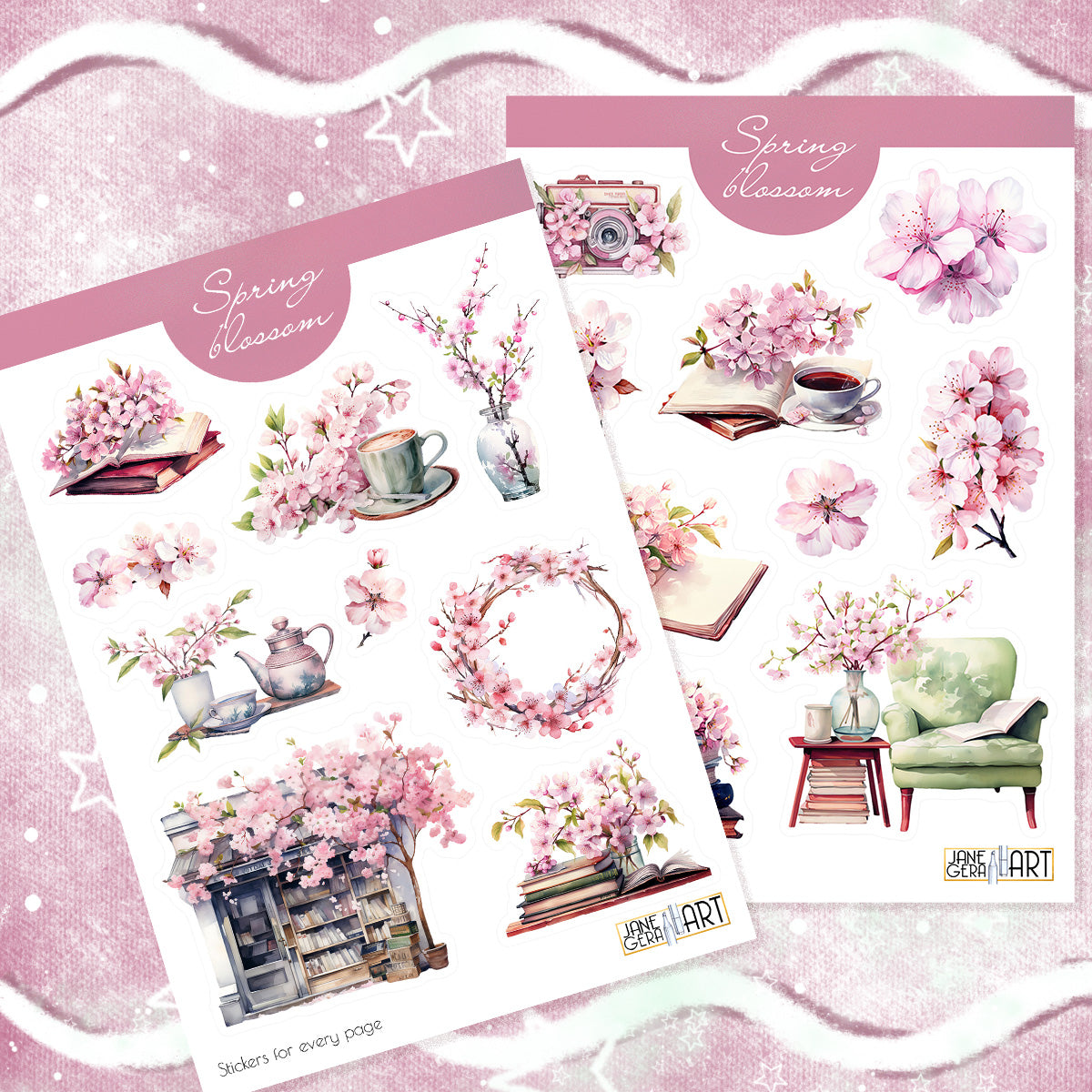 Sakura Blossom Sticker Set, designed to infuse your planners, journals, and scrapbooks with the delicate beauty of cherry blossoms, planner stickers