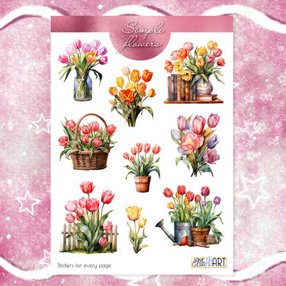 Tulips bujo stickers Spring flowers stickers, art bujo stickers, jane gera art, artbujostickers.com, easter stickers