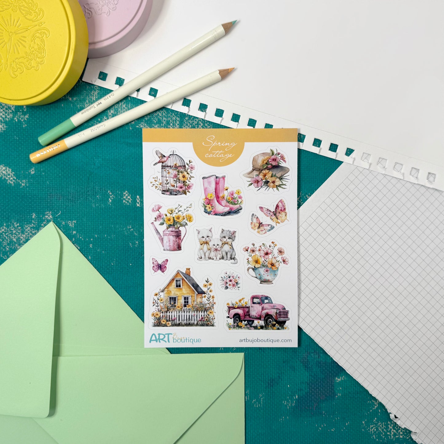 Spring Cottage Decorative Sticker Sheet – Aesthetic Planner & Journal Stickers
