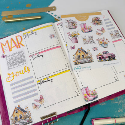 Spring Cottage Decorative Sticker Sheet – Aesthetic Planner & Journal Stickers