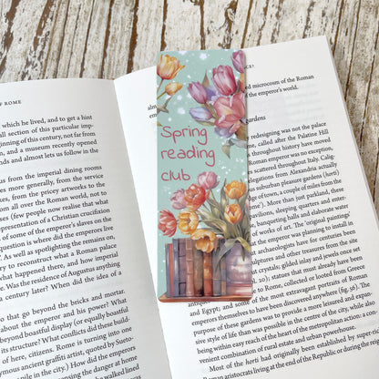 Spring Reading Club classic bookmark, laminated bookmark, artbujostickers.com, jane gera art