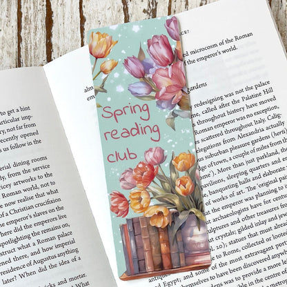 Spring Reading Club classic bookmark, laminated bookmark, artbujostickers.com, jane gera art