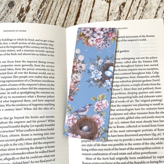 Spring Blue Bird classic bookmark, laminated bookmark, jane gera art, artbujostickers.com