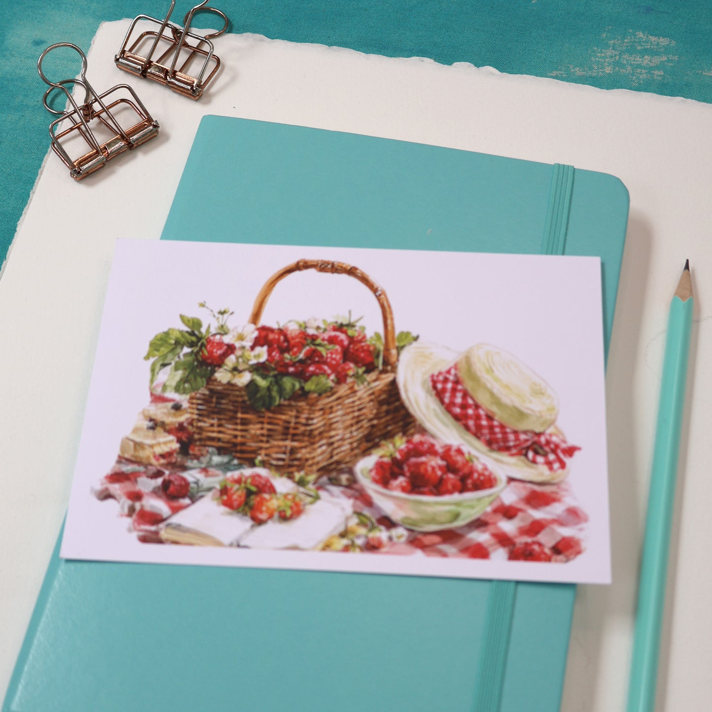 Strawberry Picnic Summer Art Greeting Card