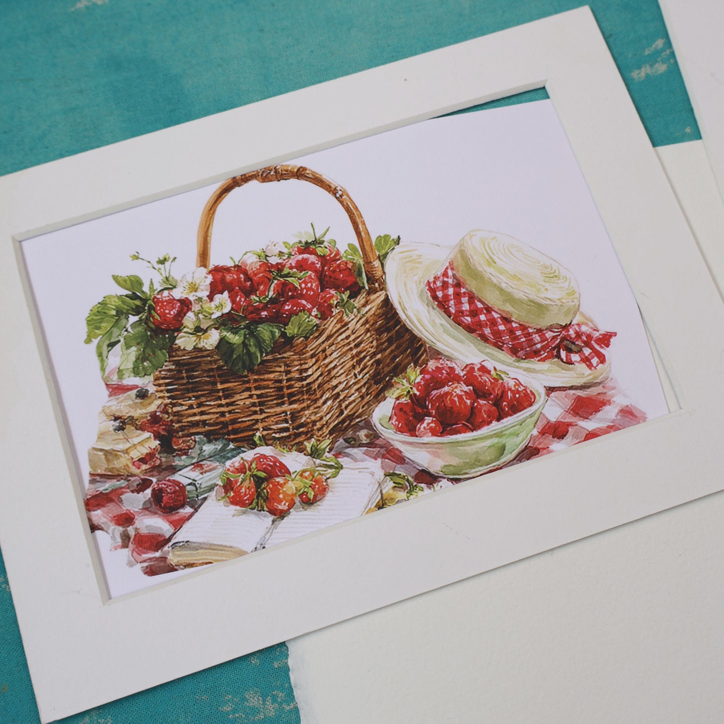 Strawberry Picnic Summer Art Greeting Card