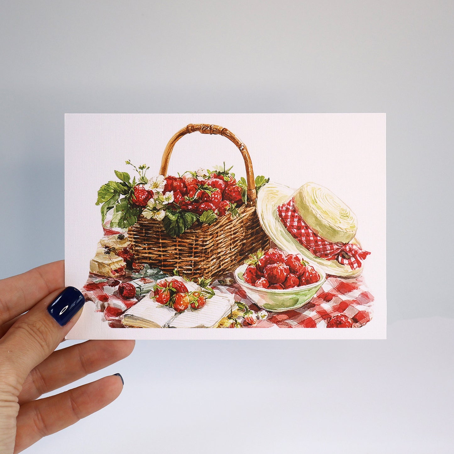 Strawberry Picnic Summer Art Greeting Card