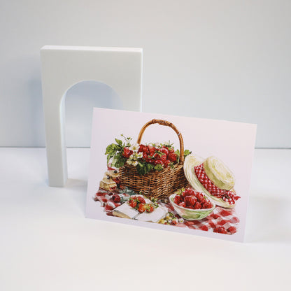 Strawberry Picnic Summer Art Greeting Card