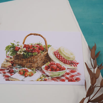 Strawberry Picnic Summer Art Greeting Card