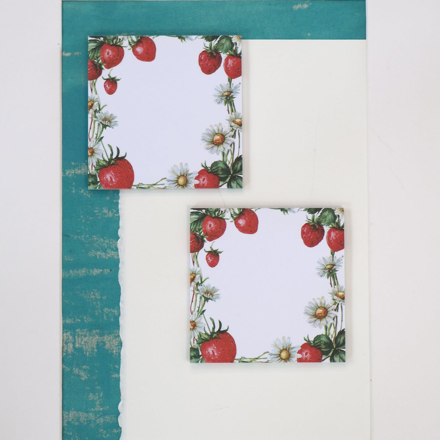 Strawberry Picnic Square Notepad – 10x10 cm Floral Summer Stationery