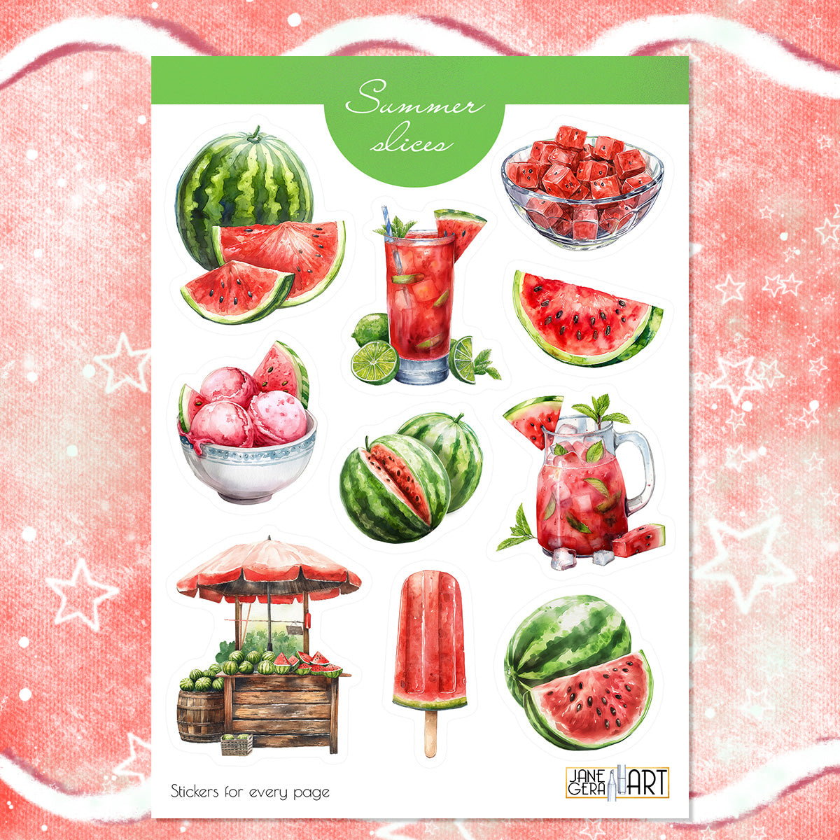 Summer Slices planner stickers Watermelon sticker sheet