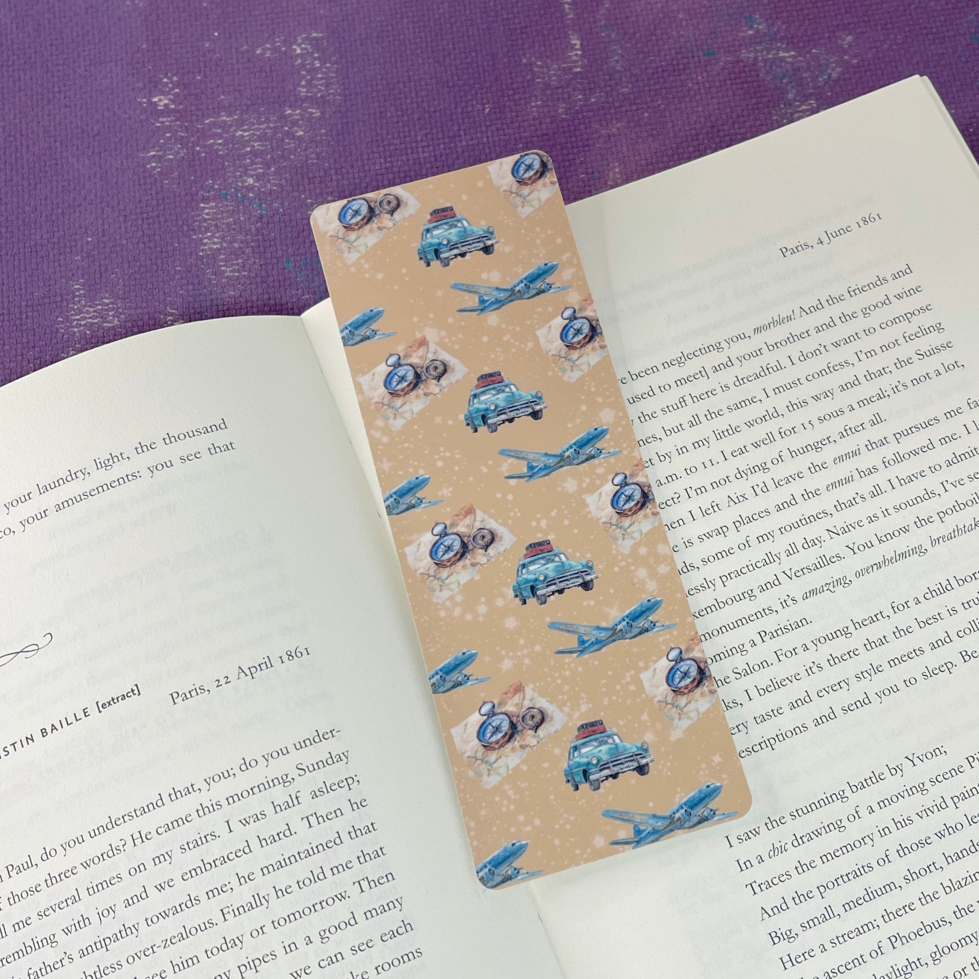 Travel Tales classic bookmark, book lover gift, travel journal, bookish gift