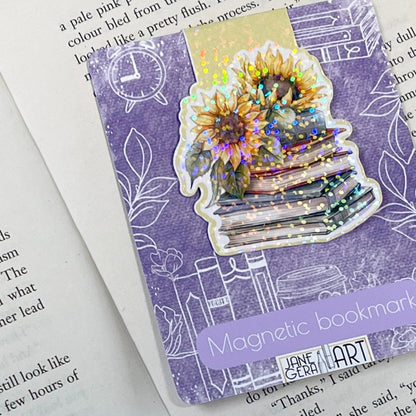 Sunflowers and books magnetic bookmark