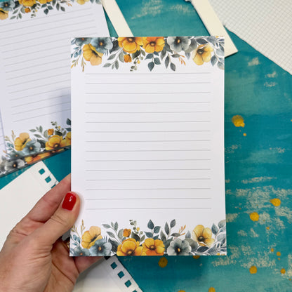 Sunny Days Flowers A5 Lined Notepad – Aesthetic Stationery for Journaling, Planning & To-Do Lists