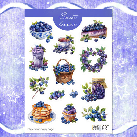 Sweet Berries planner stickers Blueberries sticker sheet , summer, summer stickers, summer berries