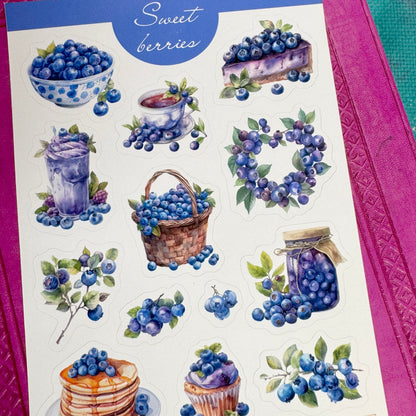 Sweet Berries planner stickers Blueberries sticker sheet , summer, summer stickers, summer berries