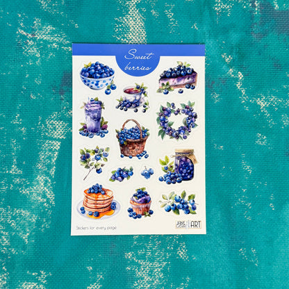 Sweet Berries planner stickers Blueberries sticker sheet , summer, summer stickers, summer berries