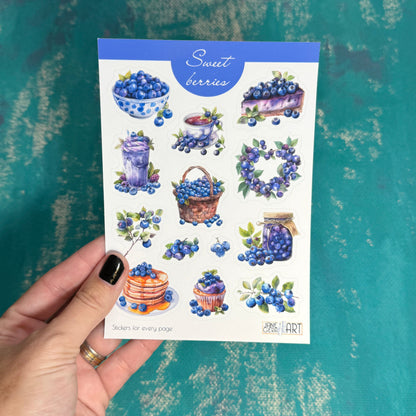 Sweet Berries planner stickers Blueberries sticker sheet , summer, summer stickers, summer berries