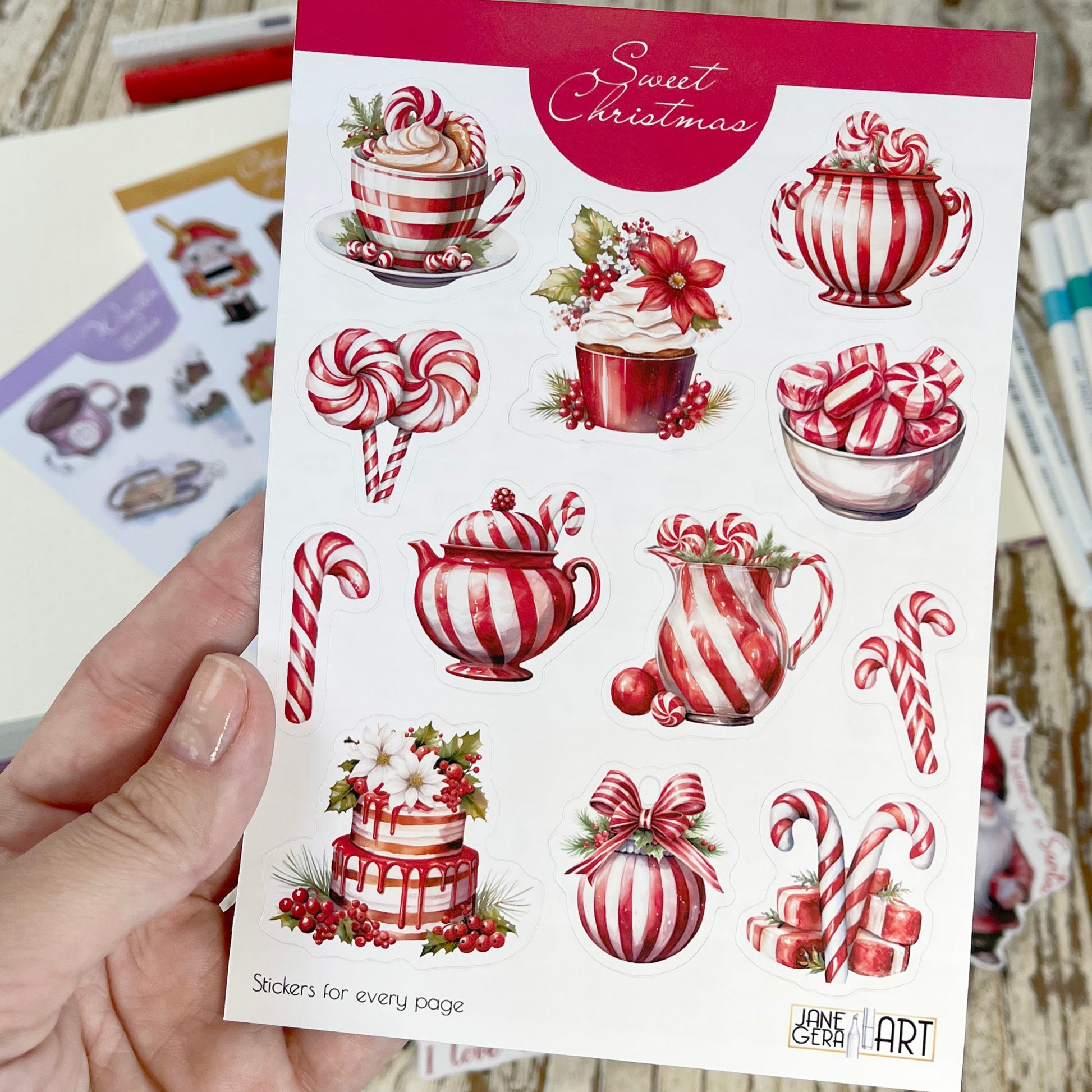 stickers with candies and red flowers