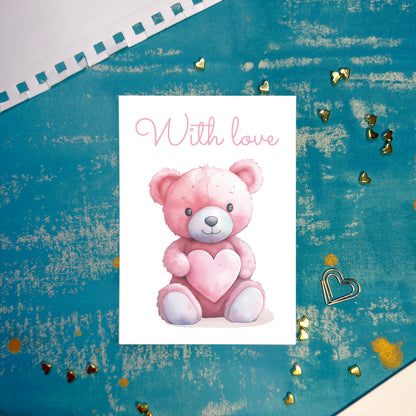 With Love Valentine’s Day Card Cute Teddy Bear Design