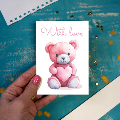 With Love Valentine’s Day Card Cute Teddy Bear Design