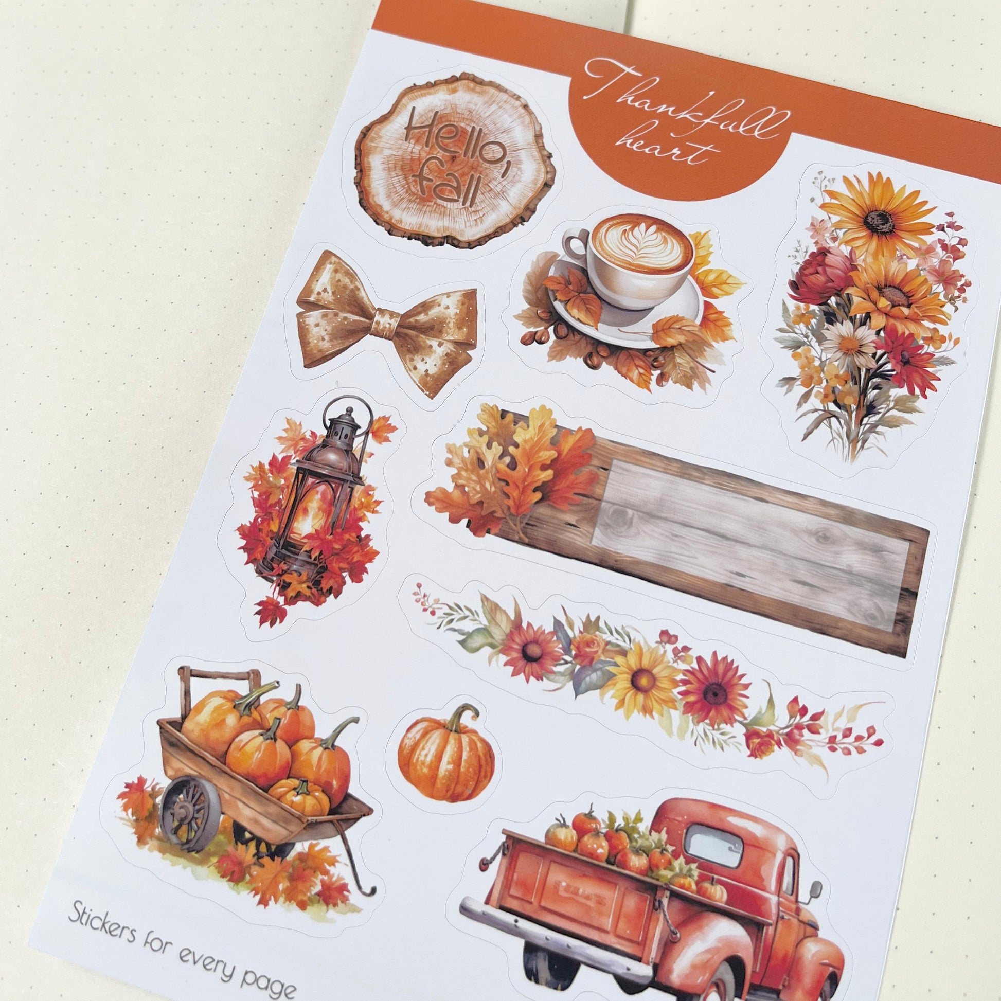 Thanksgiving decorative planner stickers, autumn leaves and pumpkin stickers