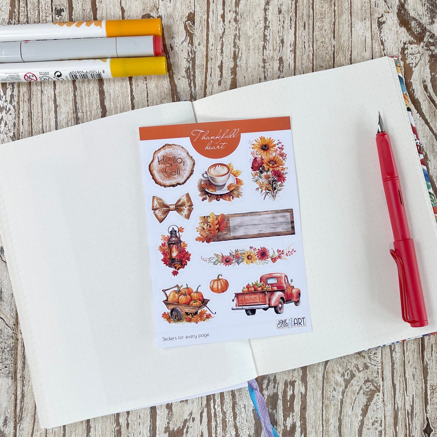 Thanksgiving decorative planner stickers, autumn leaves and pumpkin stickers