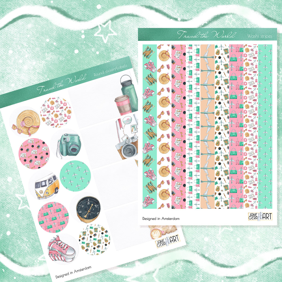 Travel planner stickers Washi stripes and Labels