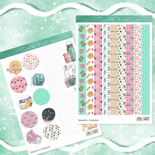 Reisplannerstickers Washi-strepen en labels