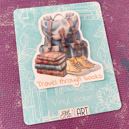 Travel through Books vinyl sticker, travel sticker, travelbook deco stickers