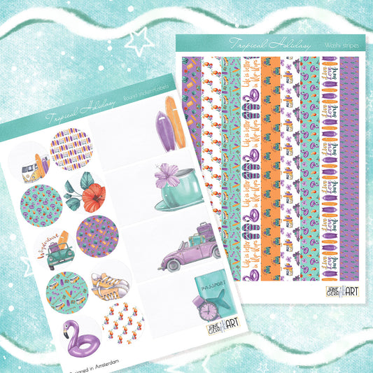 Tropical planner sticker set Washi stripes, Dots and Labels