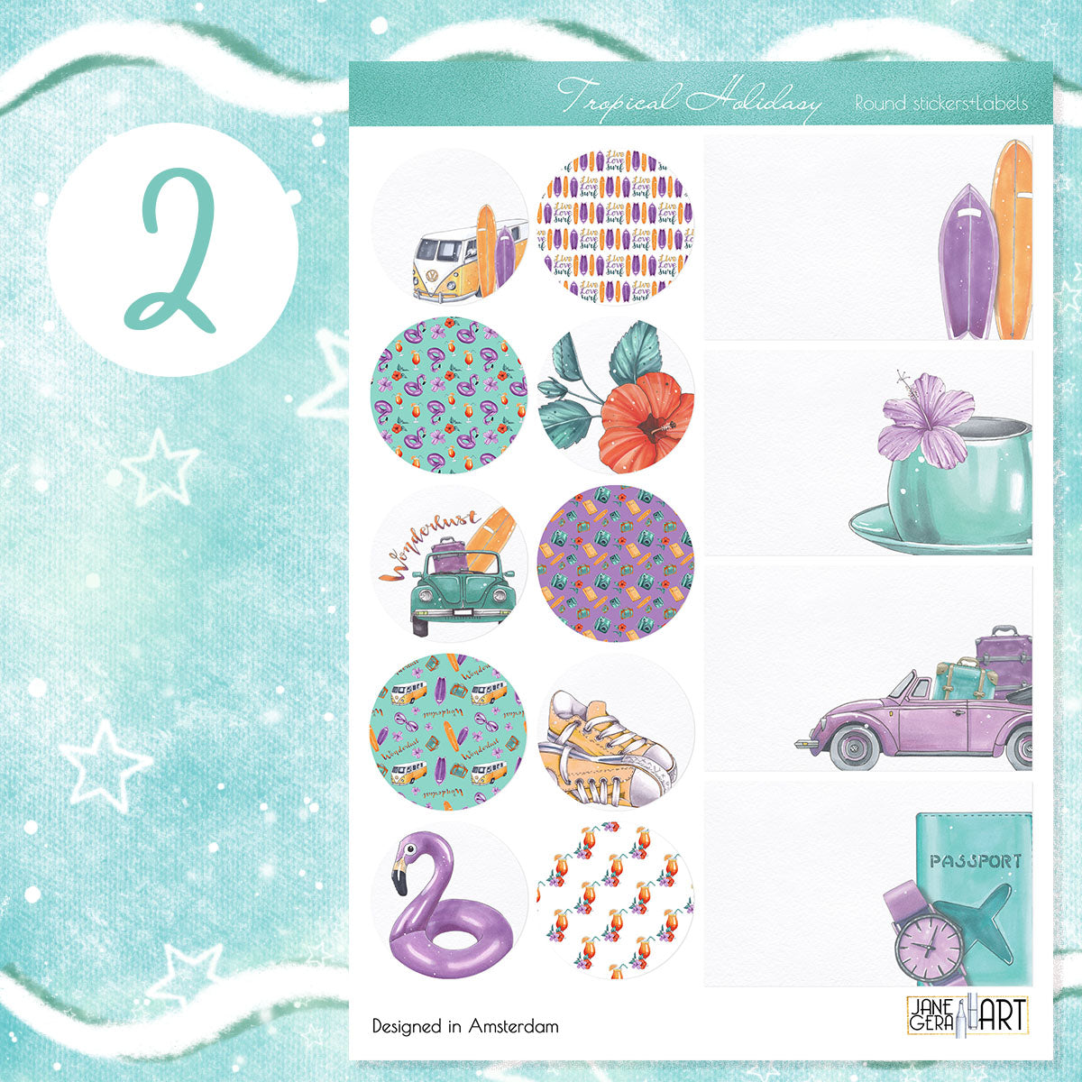 Tropische planner stickerset Washi strepen, stippen en labels