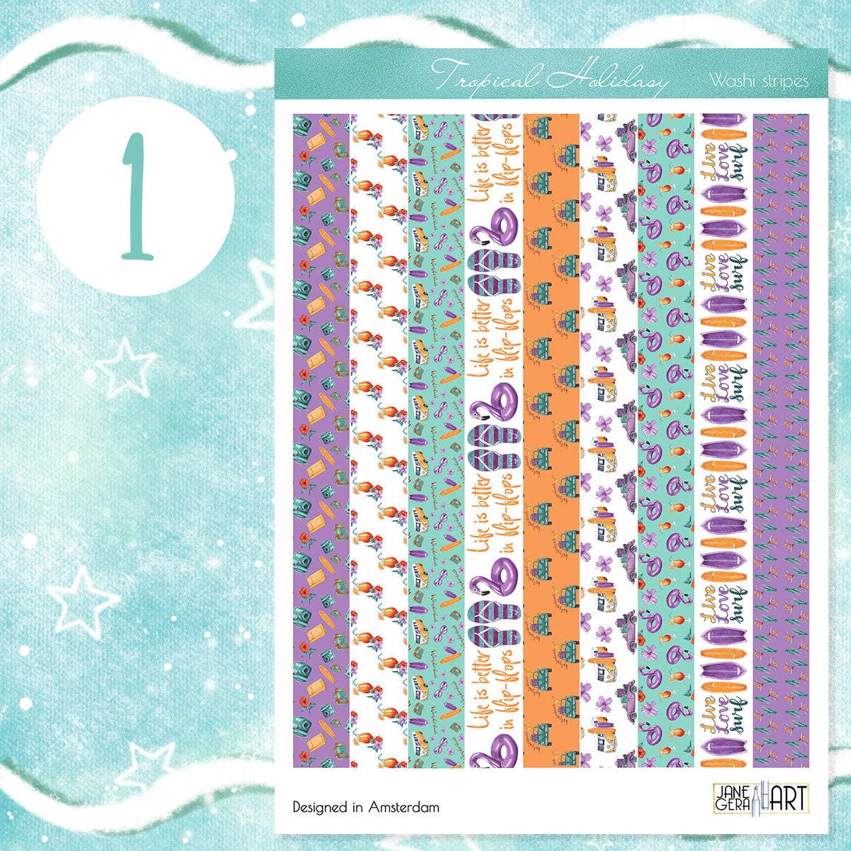 Tropische planner stickerset Washi strepen, stippen en labels