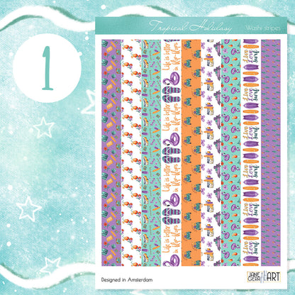 Tropical planner sticker set Washi stripes, Dots and Labels