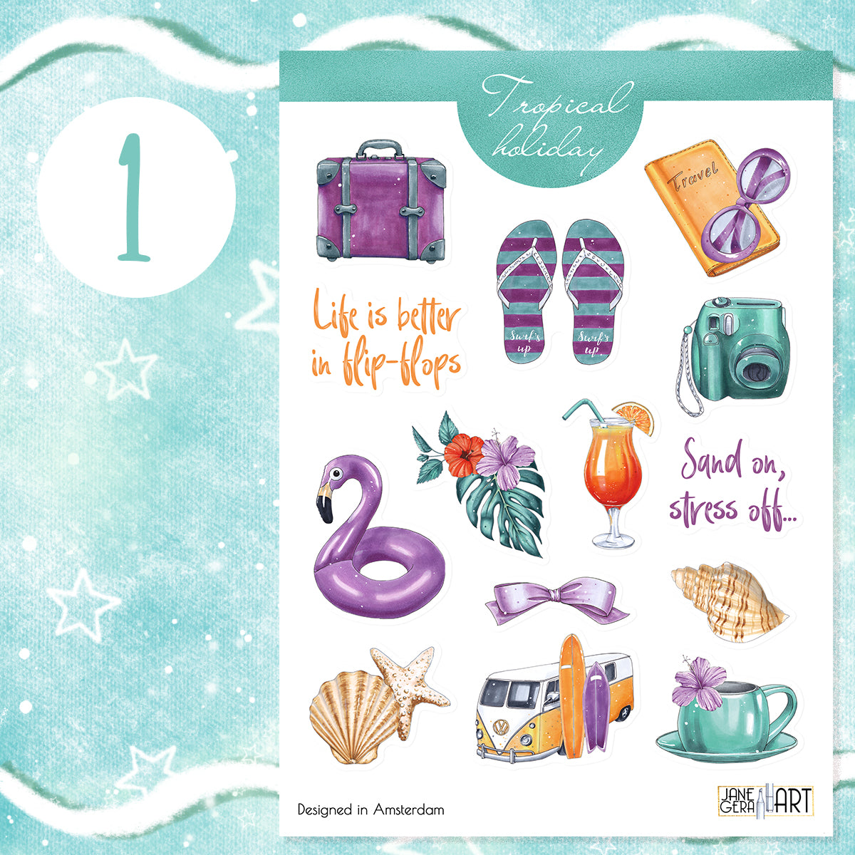 Tropische vakantie sticker set