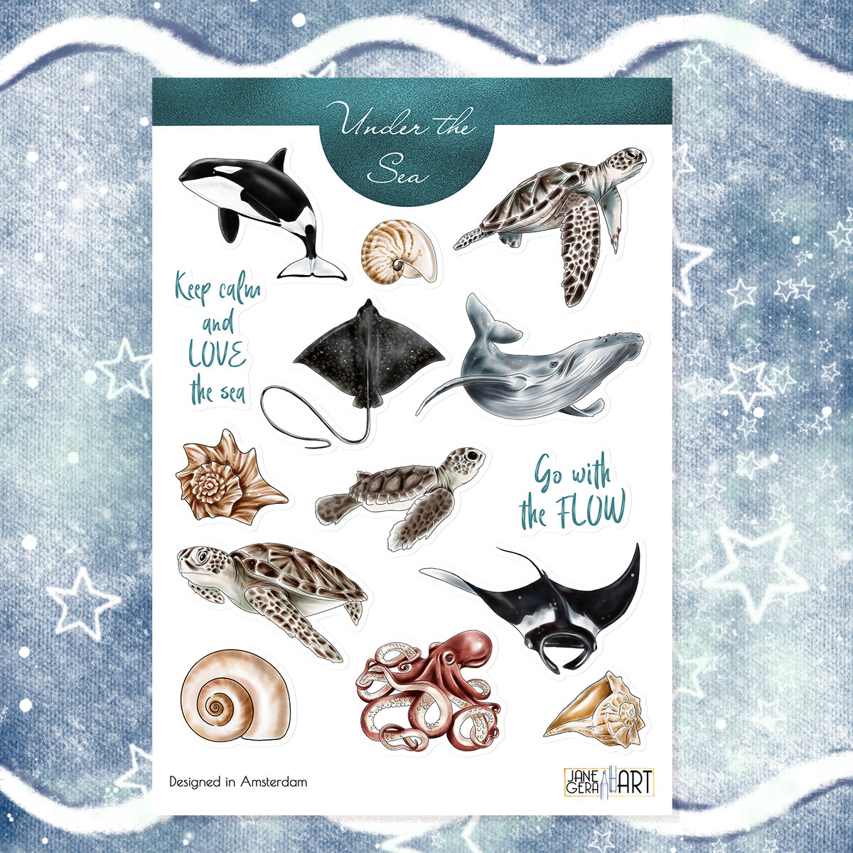 Ocean animals bujo sticker sheet