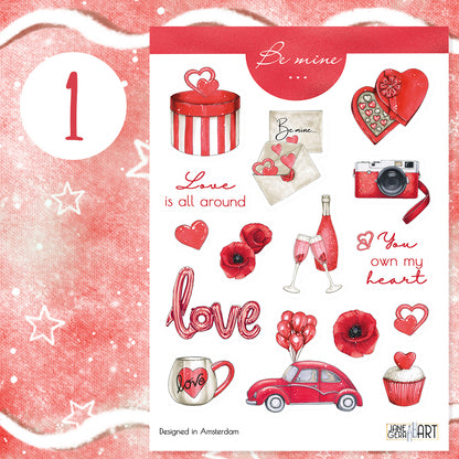 Valentijnsdag bujo sticker set