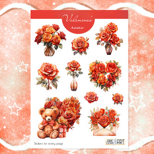 Valentines Roses bujo sticker sheet Valentine's Day planner stickers