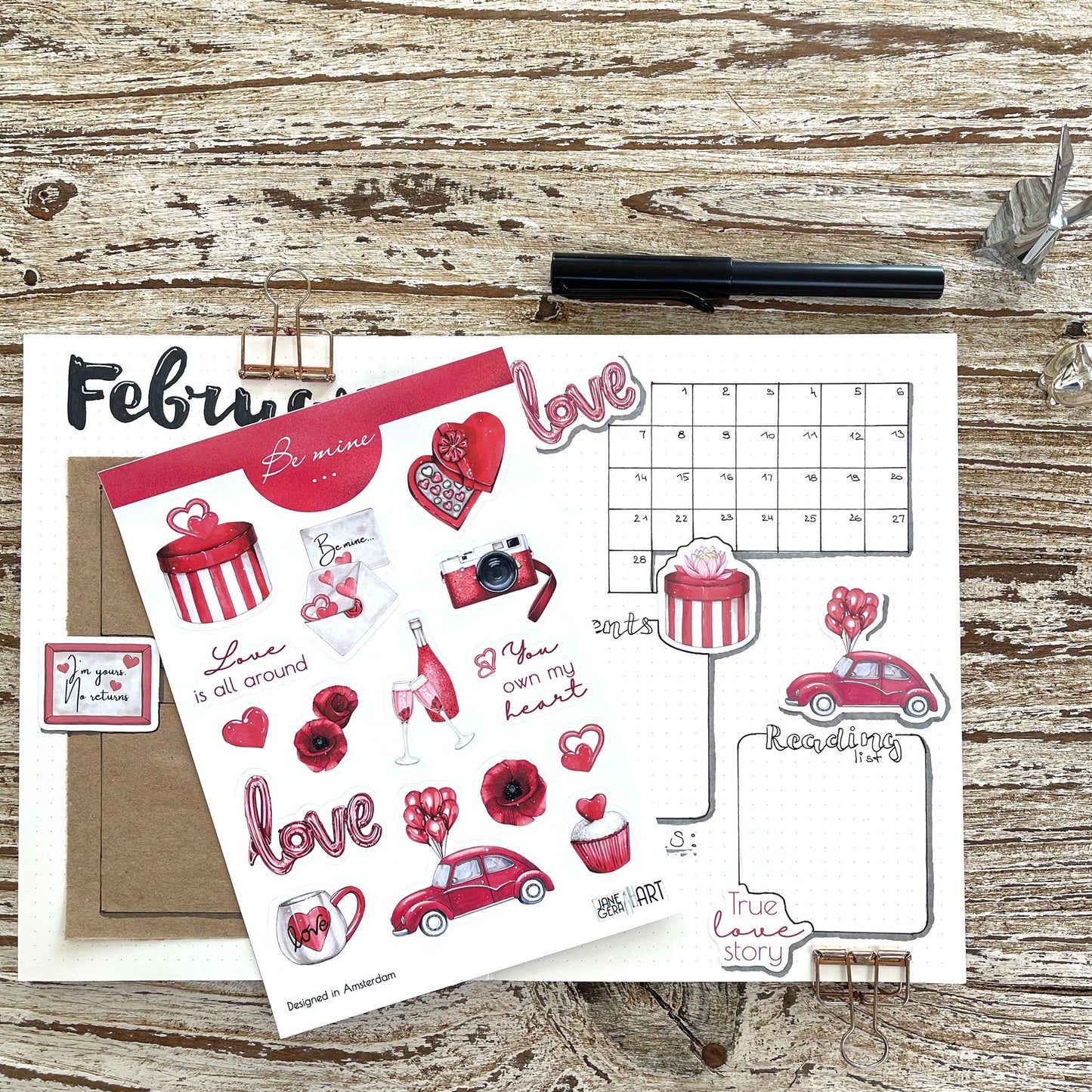 Valentijnsdag bujo sticker set