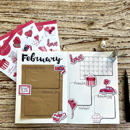 Valentijnsdag bujo sticker set