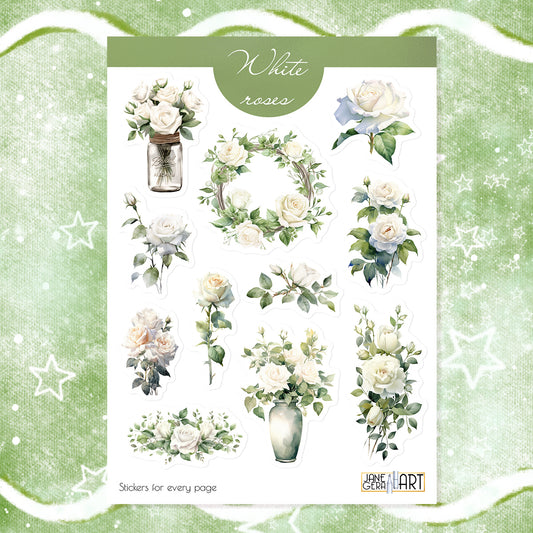 White roses bujo stickers