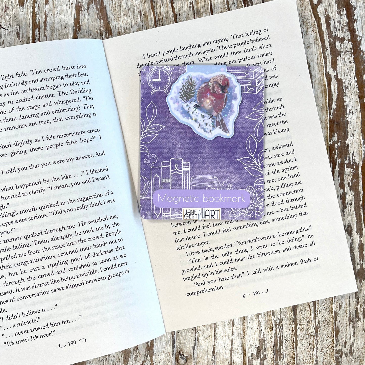 magnetic bookmark with winter bird