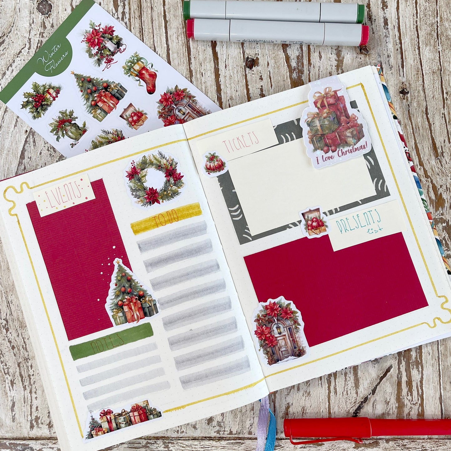 Winter flowers planner stickers