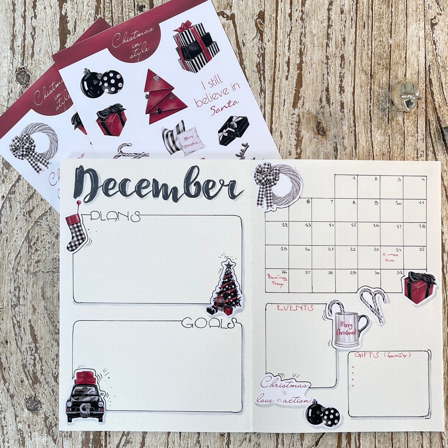 Stijlvolle kerstbujo-stickerset