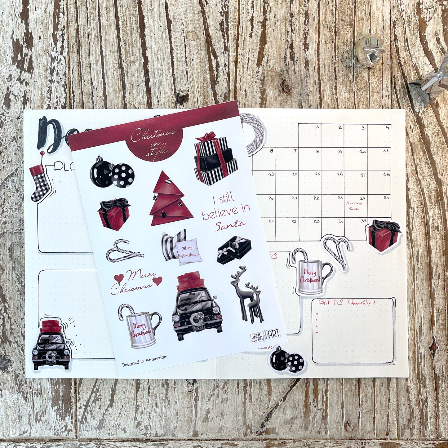 Stijlvolle kerstbujo-stickerset