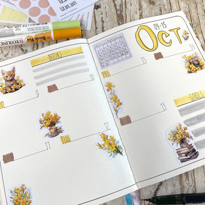 Gele Freesia bujo stickers Herfstbloemen planner stickers