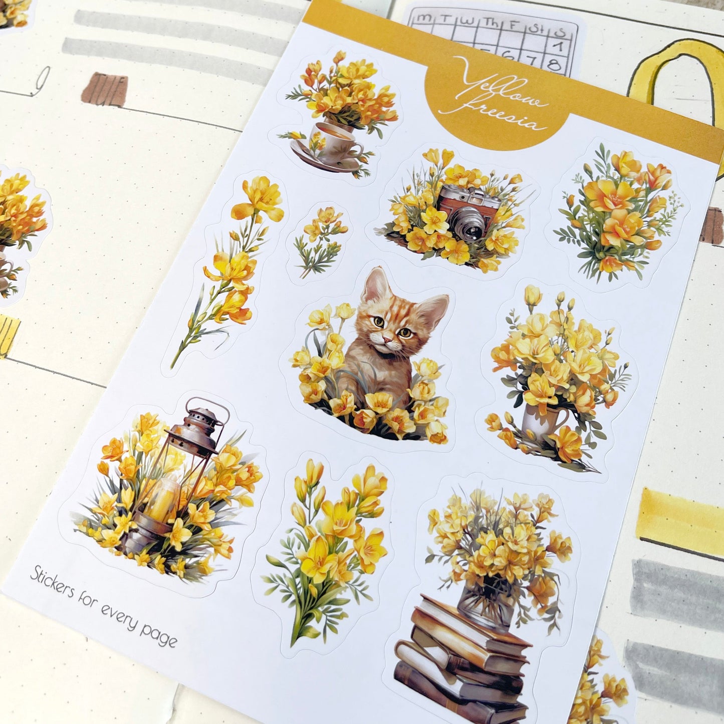 Gele Freesia bujo stickers Herfstbloemen planner stickers