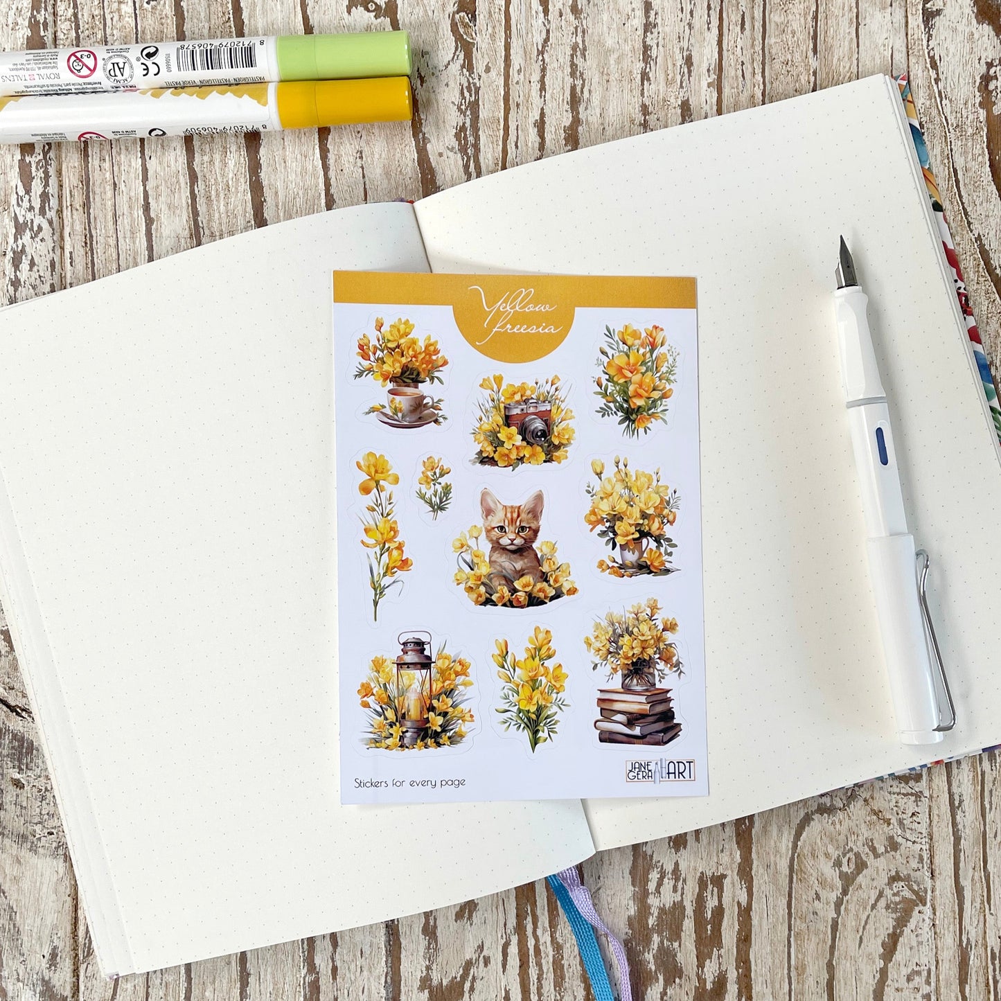 Gele Freesia bujo stickers Herfstbloemen planner stickers